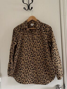 J.Crew Leopard Print Popover Top Women’s Medium Brown Black Cotton Stretch